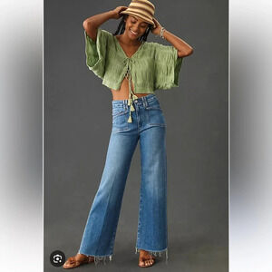 PAIGE Anessa Ankle Wide-Leg Jeans In Sunnie Distressed Size 33 Petite